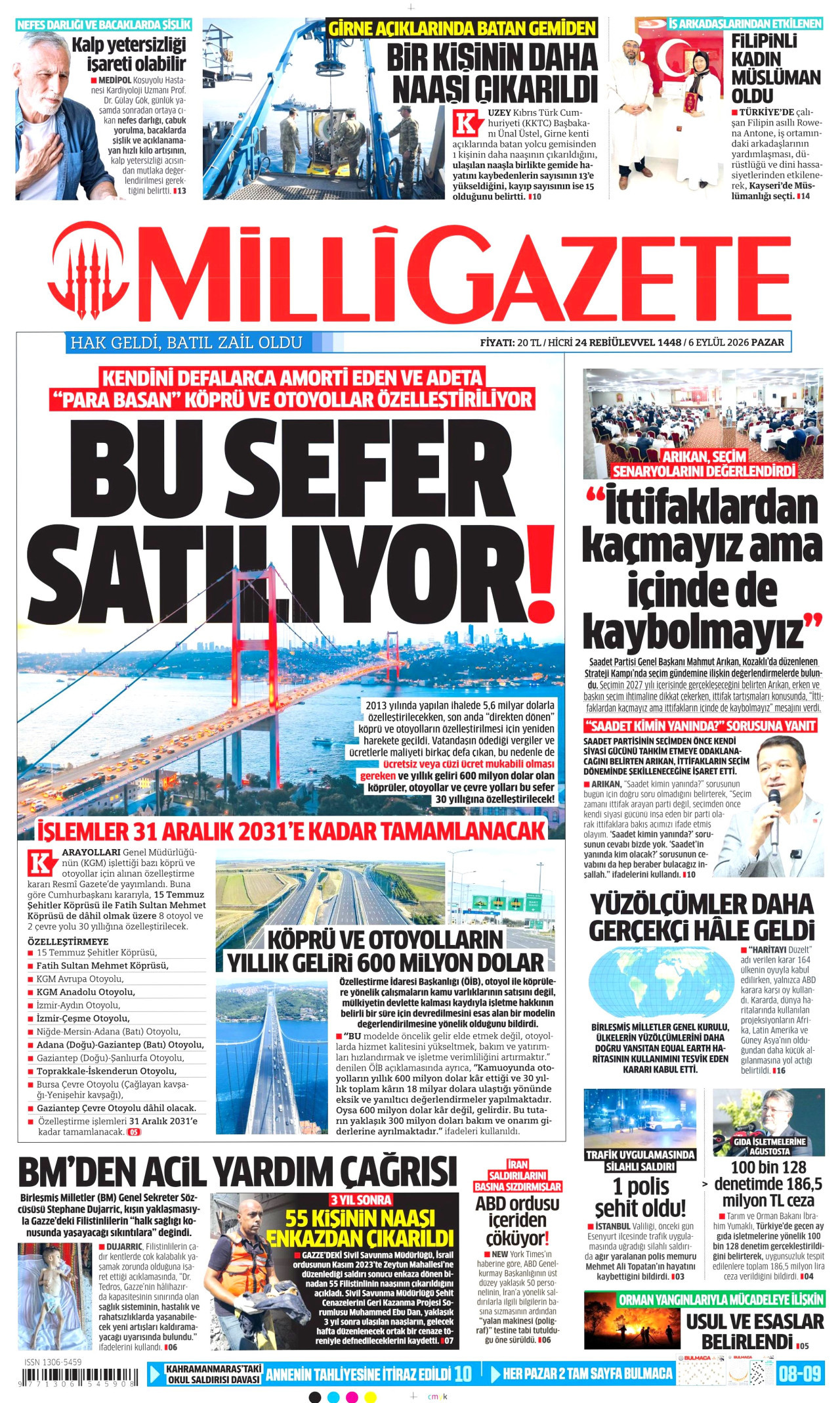 Milli Gazete Gazetesi gazetesi manşeti